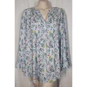 Style & Co XXL Pale Blue Floral Garden Print Flowy Long Sleeve Tunic Top
